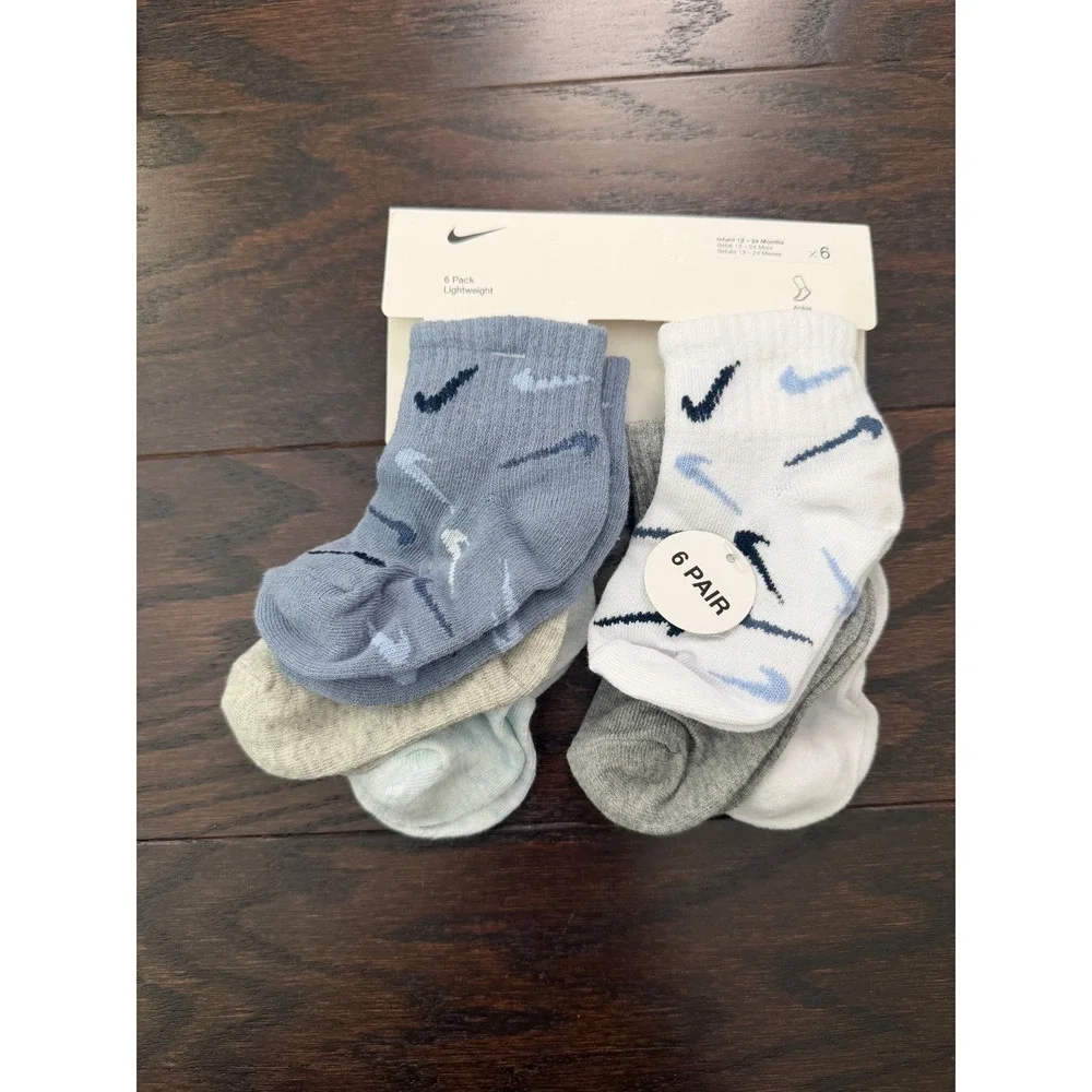 Nike Infant 6 Pack Lightweight Ankle Socks Blue White Grey 12-24M NN0801-U9E